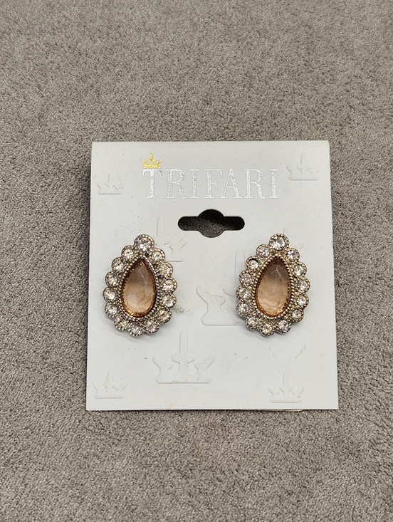 Trifari Earrings Brown Bronze Teardrop New - Picture 2 of 5
